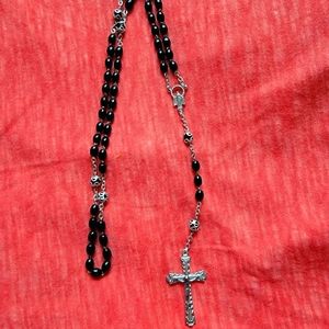💰🌟 3 for $13 Rosary Necklace with Cross and Roma Italy Inscription